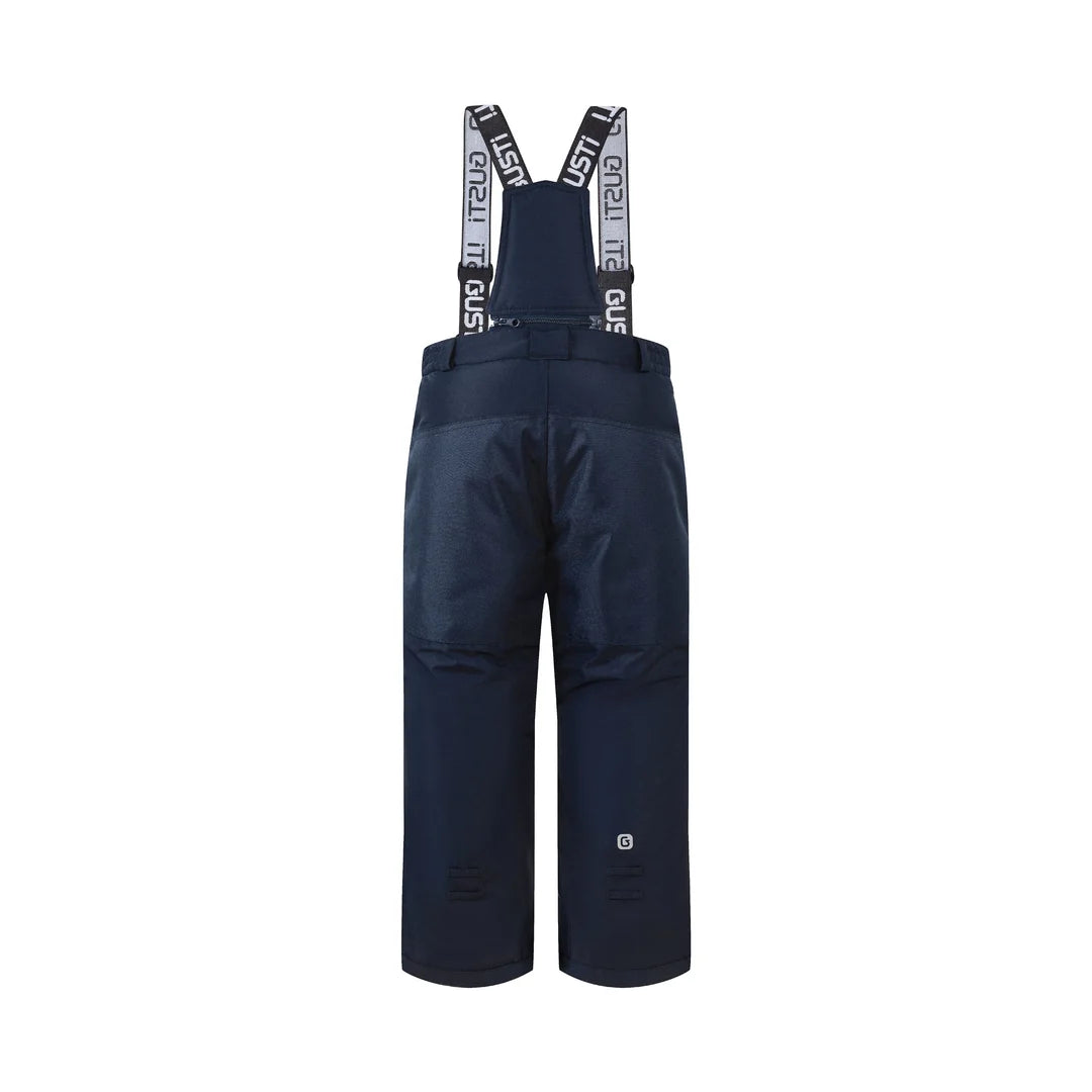 Pantalon de ski à bretelles bleu marine avec jambes longues et logo discret, vue de face