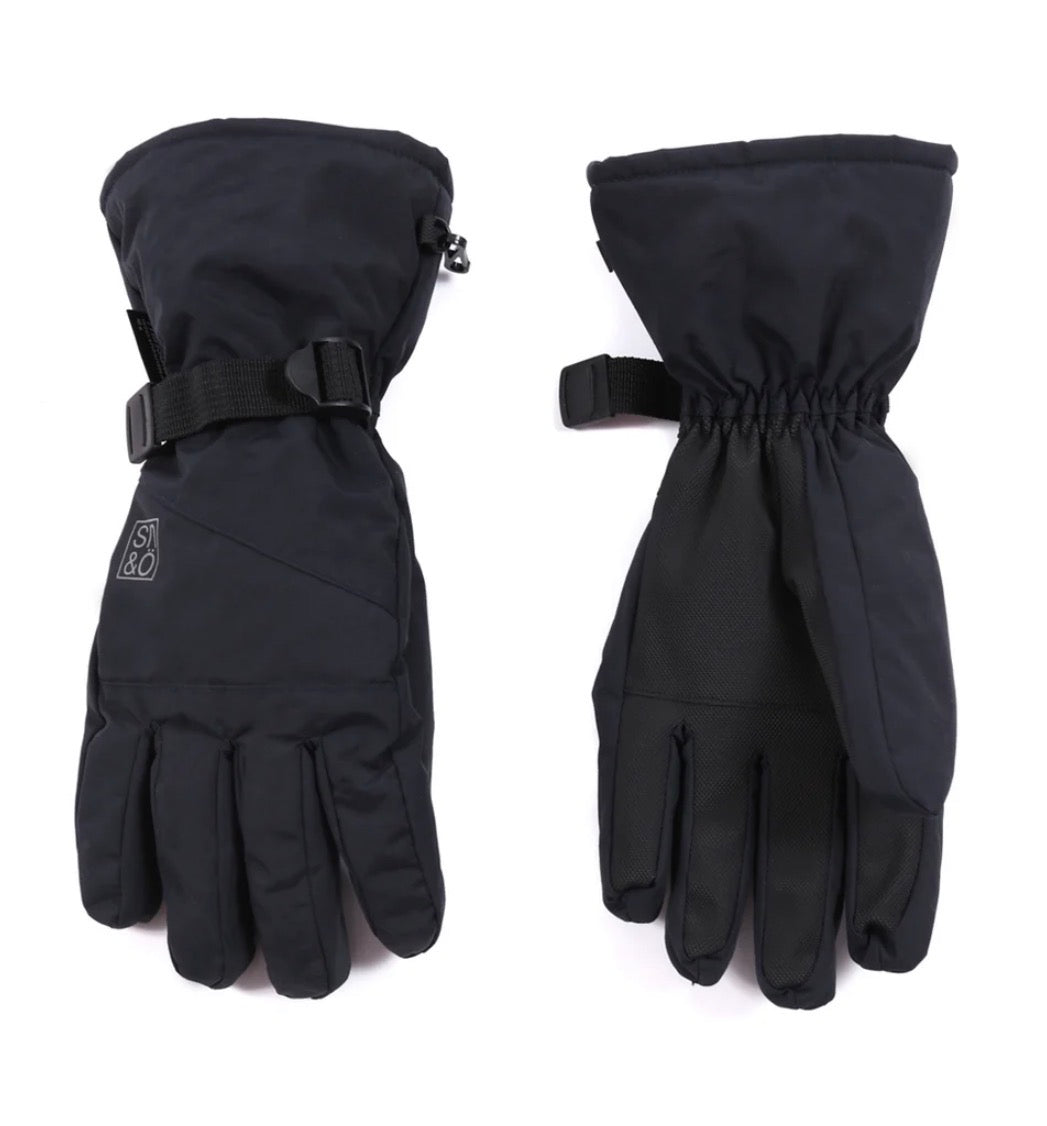 Gants d'hiver - Snöa noirs à cinq doigts avec sangle réglable vue de face et de dos