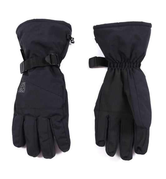 Gants d'hiver - Snöa noirs à cinq doigts avec sangle réglable vue de face et de dos