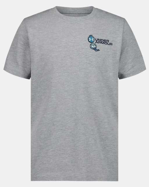 T-Shirt - Under Armour gris en coton avec petit logo bleu, première image de la galerie en orientation portrait.