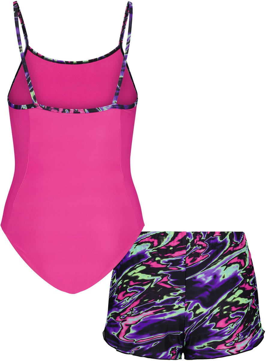 Vue arrière d’un maillot rose et short imprimé motifs abstraits Maillot de bain Deux Pièces - Under Armour