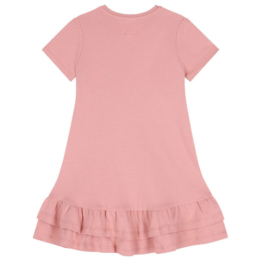 Robe - Guess rose en coton 100% pour enfant fille, vue de dos avec volants au bas de la robe