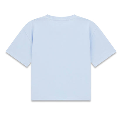 T-Shirt - Guess bleu clair en coton et élasthanne pour enfant, vue de dos avec manches courtes et col rond