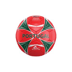 Mini ballon de soccer Portugal - Eletto rouge et vert avec logo Portugal et Eletto, vue de face, motif géométrique