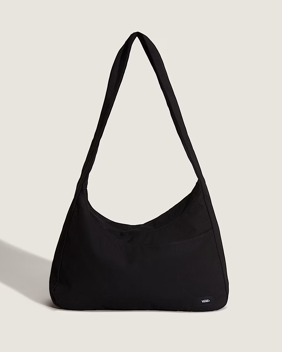 Sac - Vans noir en tissu léger avec grande anse, style épaule unisexe, vue de face.