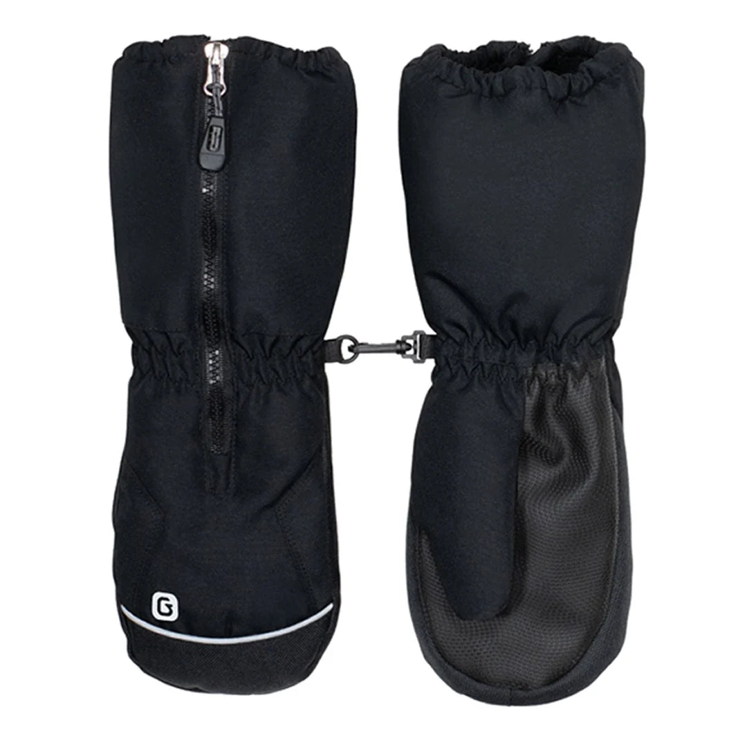 Mitaines d'hiver Chuck - Gusti noires en textile avec fermeture à glissière et bande réfléchissante vue de face et de dos