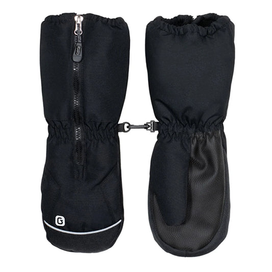 Mitaines d'hiver Chuck - Gusti noires en textile avec fermeture à glissière et bande réfléchissante vue de face et de dos