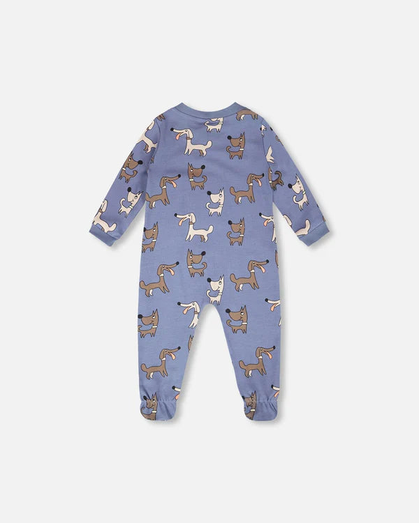 Pyjama - Deux Par Deux bleu avec motifs chiens blancs et marron, manches longues, 100% coton biologique, pour bébé, vue de dos