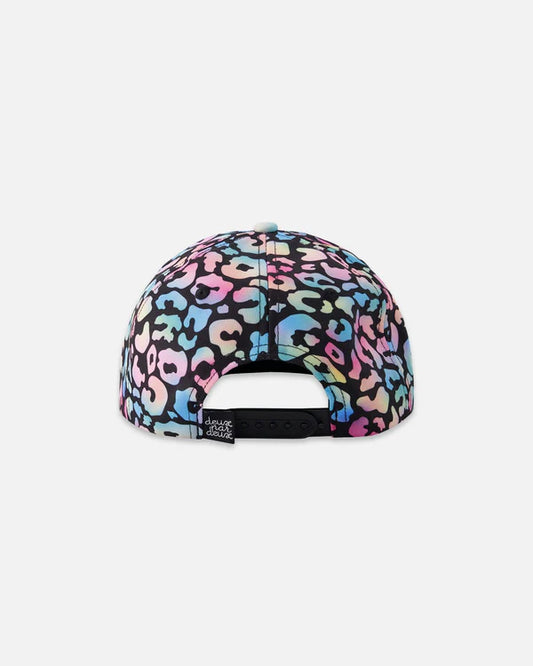 Casquette - Deux Par Deux noire à imprimé léopard multicolore pastel, fermeture arrière réglable, vue de dos enfant