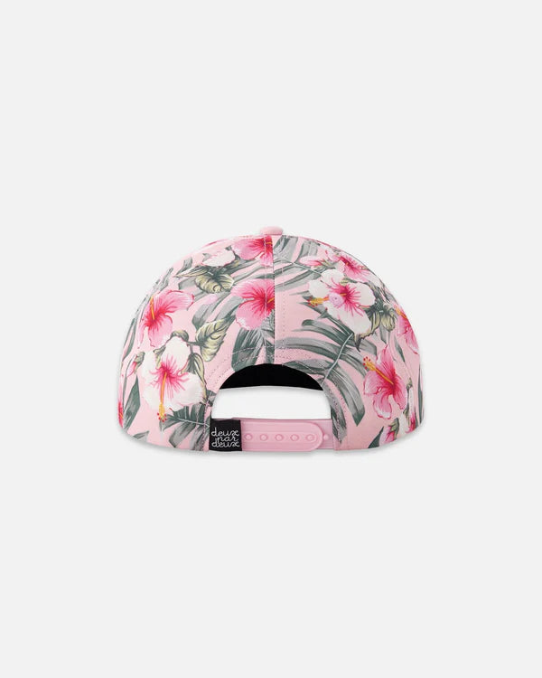 Casquette - Deux Par Deux rose à imprimé fleurs vertes et roses, dos ajustable, style contemporain, enfant, vue de dos