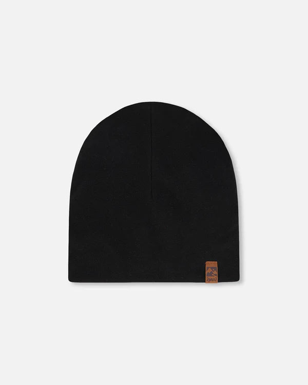 Tuque Mi-Saison - Deux Par Deux noire en polyester et élasthanne pour enfant, vue de face avec étiquette cousue.