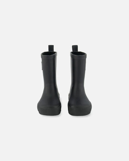 Bottes de pluie - Deux Par Deux en caoutchouc noir mat pour enfant, vue arrière, tige haute avec languette de tirage.