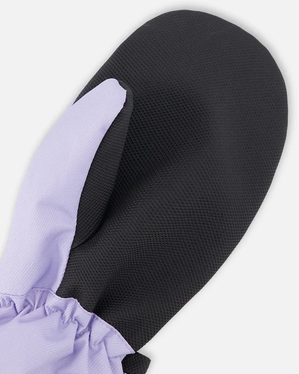 Mitaines Mi-Saisons - Deux Par Deux en polyester recyclé noir et lilas, détail de la paume, enfant, vue rapprochée