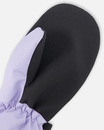 Mitaines Mi-Saisons - Deux Par Deux en polyester recyclé noir et lilas, détail de la paume, enfant, vue rapprochée
