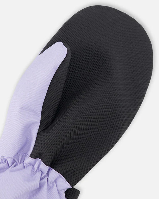 Mitaines Mi-Saisons - Deux Par Deux en polyester recyclé noir et lilas, détail de la paume, enfant, vue rapprochée