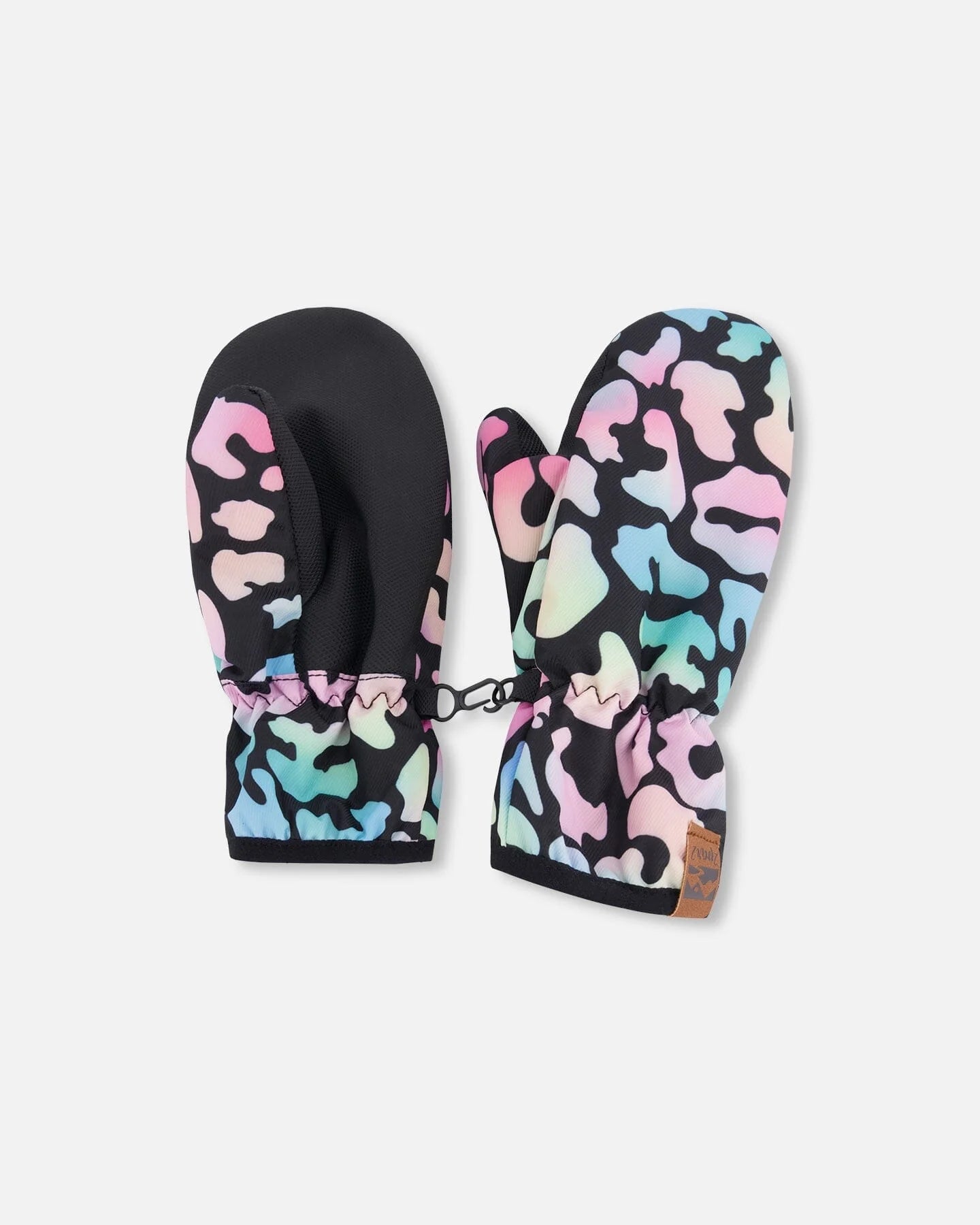 Mitaines Mi-Saisons - Deux Par Deux motif camouflage pastel multicolore, doublure noire, pour enfant, vue dessus face et dos