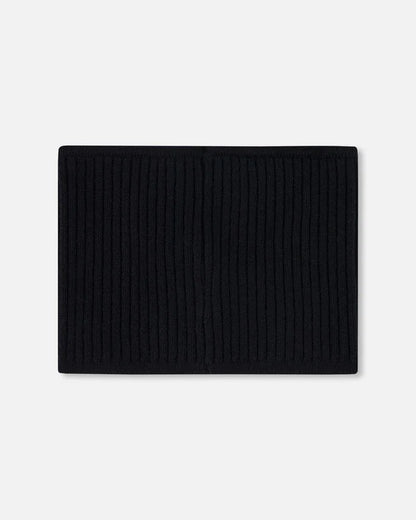 Cache-cou - Deux Par Deux noir en tricot côtelé fin, mélange viscose nylon polyester, vue de face, pour enfant.