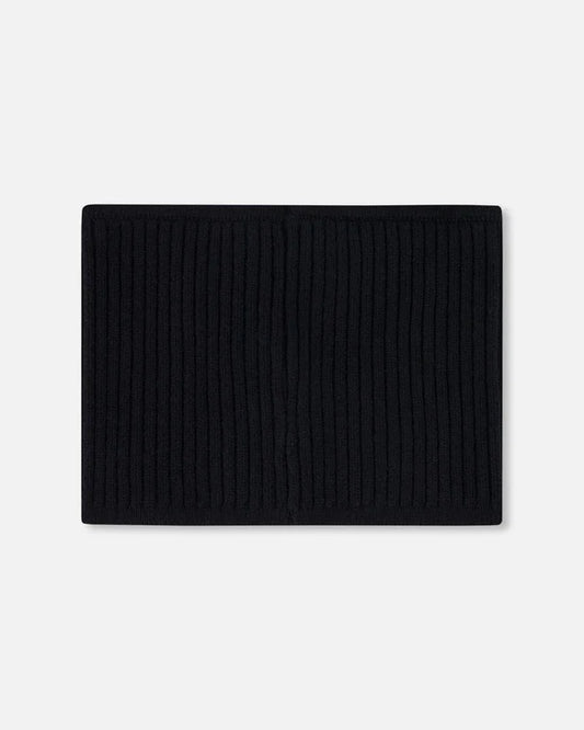 Cache-cou - Deux Par Deux noir en tricot côtelé fin, mélange viscose nylon polyester, vue de face, pour enfant.