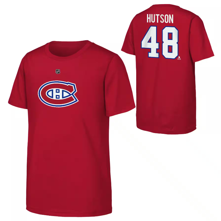 T-Shirt - Hutson - 3 Pour 60$ rouge 100% coton avec logo et numéro 48, style sport, vue de face et dos, taille enfant