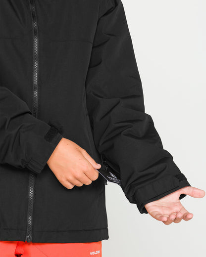 Manteau d'hiver Stone.91 Ins - Volcom noir matelassé porté sur modèle vue rapprochée de face