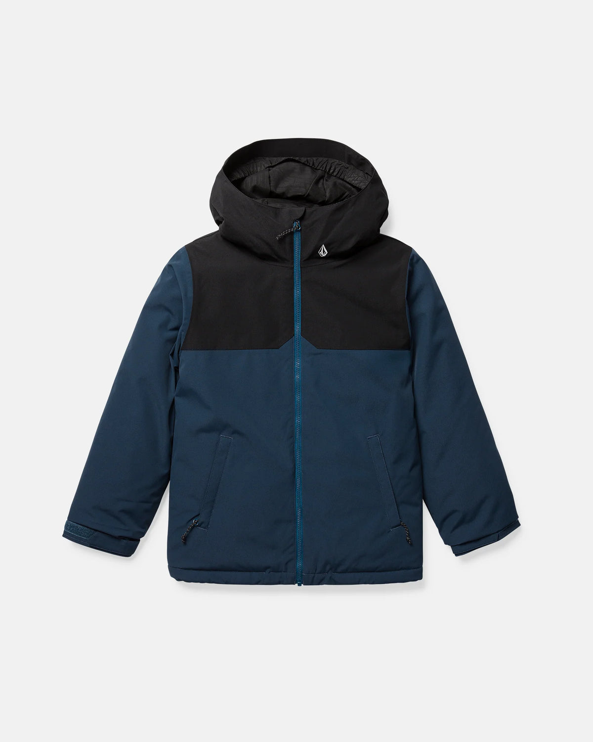Manteau d'hiver Stone.91 Ins - Volcom bleu marine et noir à capuche avec fermeture zippée vue de face