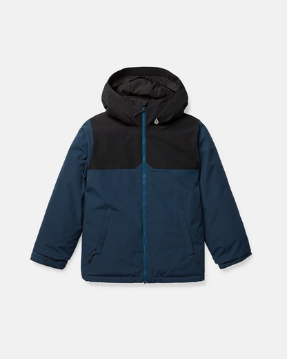 Manteau d'hiver Stone.91 Ins - Volcom bleu marine et noir à capuche avec fermeture zippée vue de face