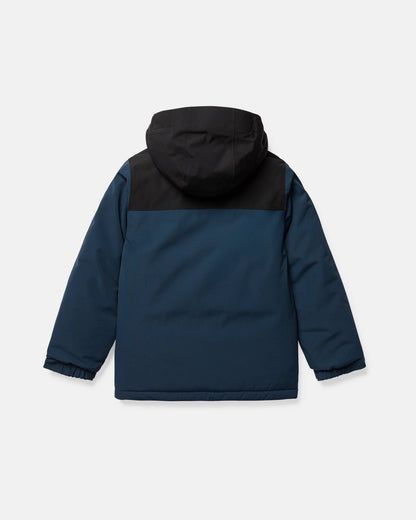 Manteau d'hiver Stone.91 Ins - Volcom bleu marine et noir à capuche vue de dos