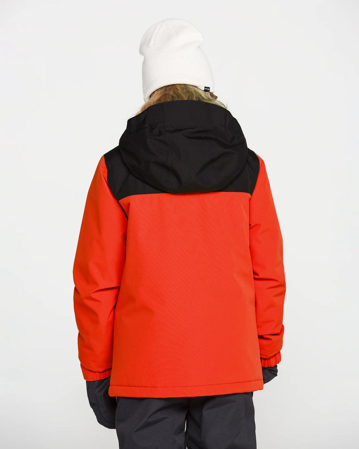 Manteau d'hiver Stone.91 Ins - Volcom rouge et noir pour enfant avec capuche noire vue de dos