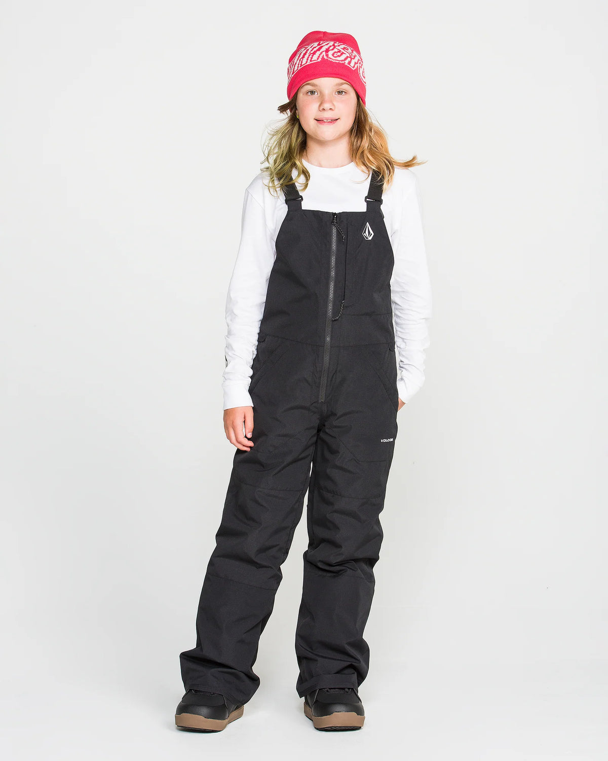 Salopette de neige Barkley Ins Bib - Volcom noire pour fille portée sur modèle vue de face