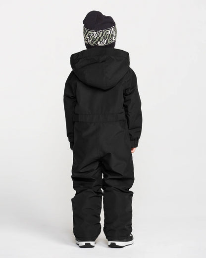 Habit de neige Little Flurry - Volcom noir pour enfant avec capuche et pantalon intégré vue de dos