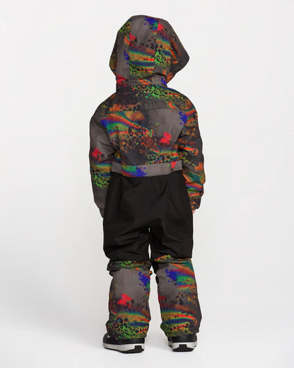 Habit de neige Little Flurry - Volcom multicolore à capuche et pantalon noir pour enfant, vue de dos sur mannequin