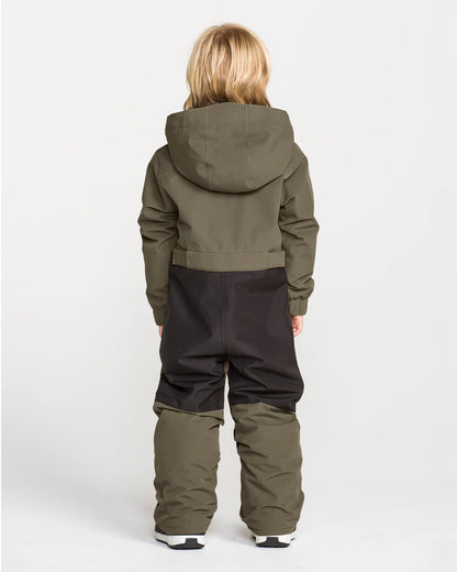Habit de neige Little Flurry - Volcom kaki et noir à capuche pour enfant vue de dos