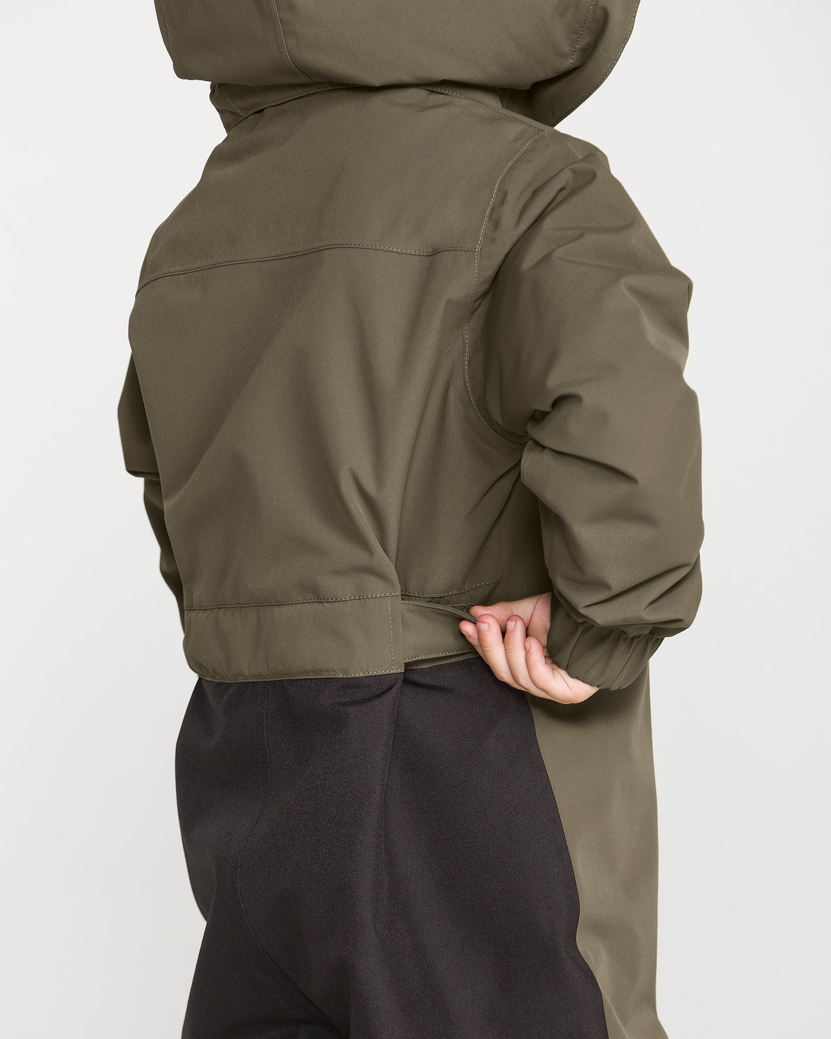 Habit de neige Little Flurry - Volcom vert olive et noir pour enfant avec capuchon vue de dos