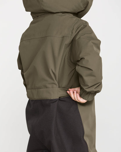 Habit de neige Little Flurry - Volcom vert olive et noir pour enfant avec capuchon vue de dos