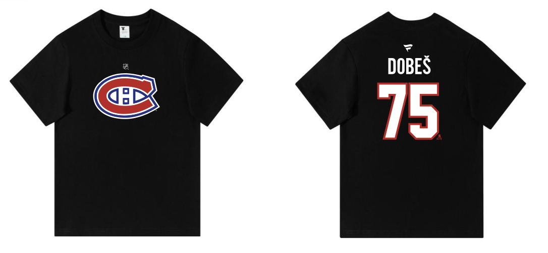 T-Shirt Coton Noir - Dobes #75 noir en coton avec logo multicolore sur le devant et texte blanc et rouge au dos, vue de face et dos sur mannequin.