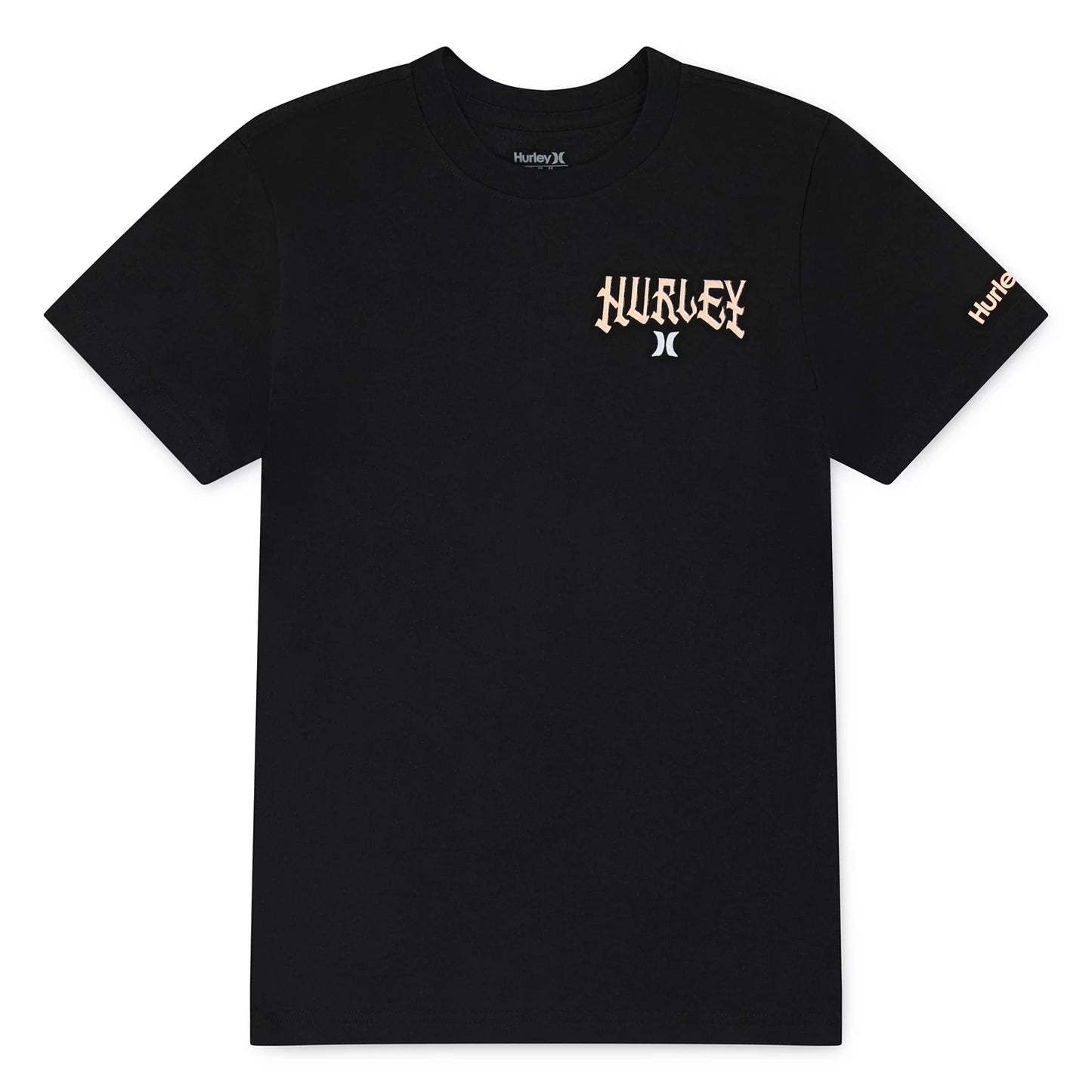 T-Shirt - Hurley noir en coton avec logo beige sur le torse et sur la manche, vue de face, pour homme adulte.