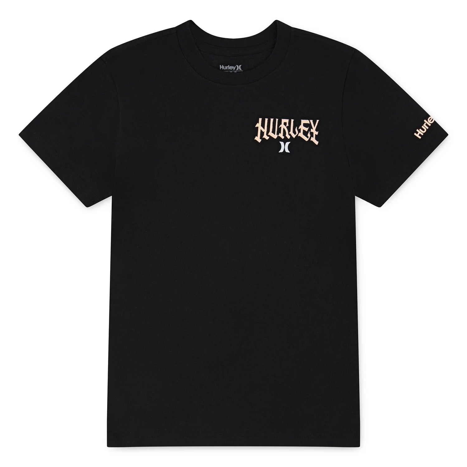 T-Shirt - Hurley noir en coton avec logo beige sur le torse et sur la manche, vue de face, pour homme adulte.