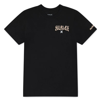 T-Shirt - Hurley noir en coton avec logo beige sur le torse et sur la manche, vue de face, pour homme adulte.