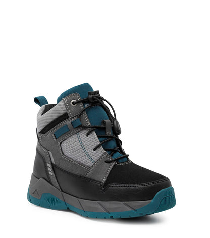 Bottes Mi-Saison Trailblazer - Acton bottes montantes noires grises et bleu pétrole à lacets vue de trois quarts
