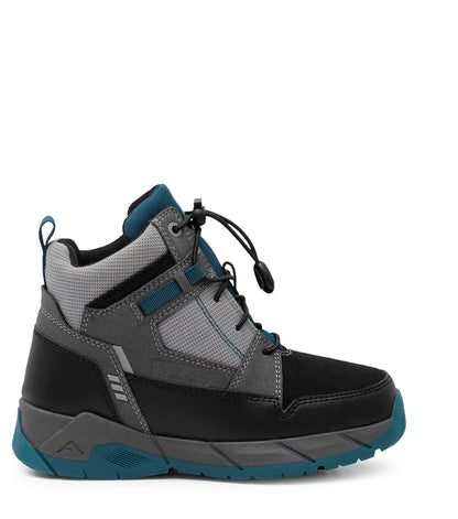Bottes Mi-Saison Trailblazer - Acton grises, noires et bleu turquoise, style randonnée, vue de profil, textile et synthétique visibles