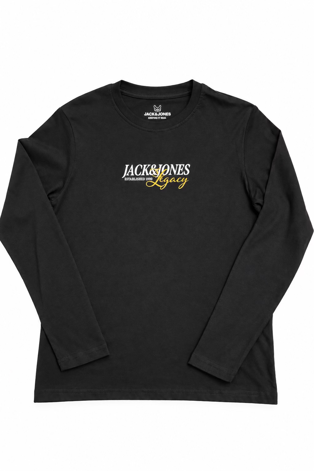 Chandail - Jack & Jones noir à manches longues avec logo imprimé sur le devant, vue de face