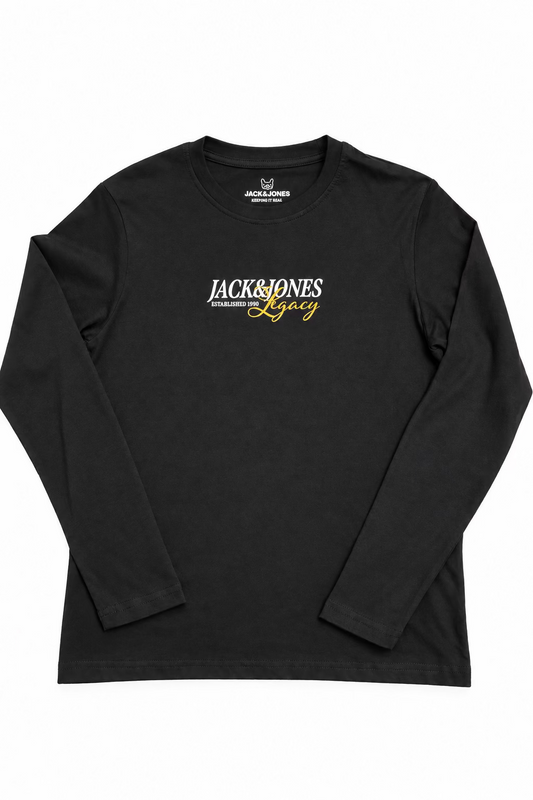 Chandail - Jack & Jones noir à manches longues avec logo imprimé sur le devant, vue de face