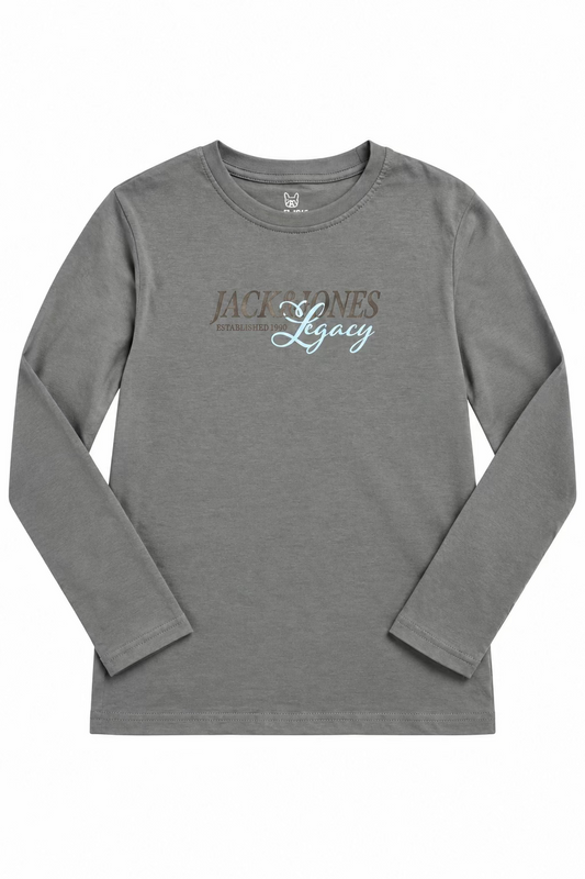 Chandail - Jack & Jones gris à manches longues avec inscription Legacy vue de face à plat