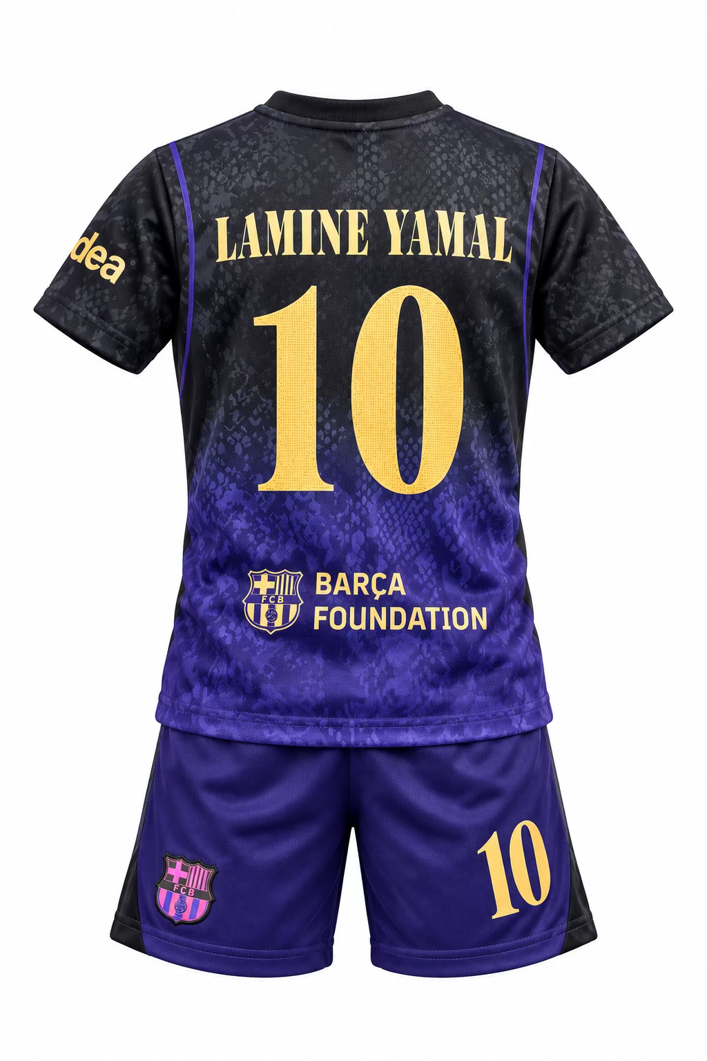 Ensemble de soccer - Lamine Yamal #10 noir et violet avec maillot et short assorti vue de dos