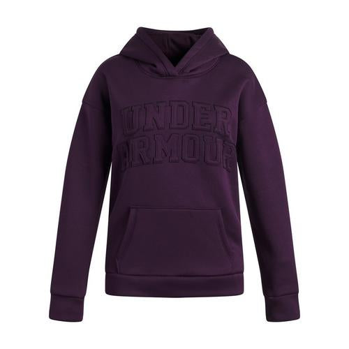 Sweat à capuche violet foncé à manches longues avec poche kangourou et inscription ton sur ton vue de face