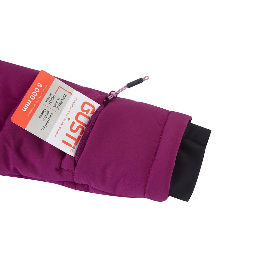Habit de neige Izzy - Gusti violet avec manchette noire et cordon de serrage visible en détail