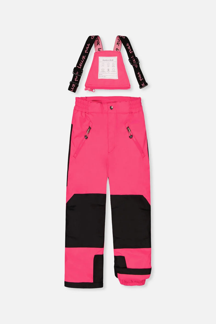 Habit de neige Play - Deux Par Deux rose et noir pour enfant avec bretelles réglables vue de face