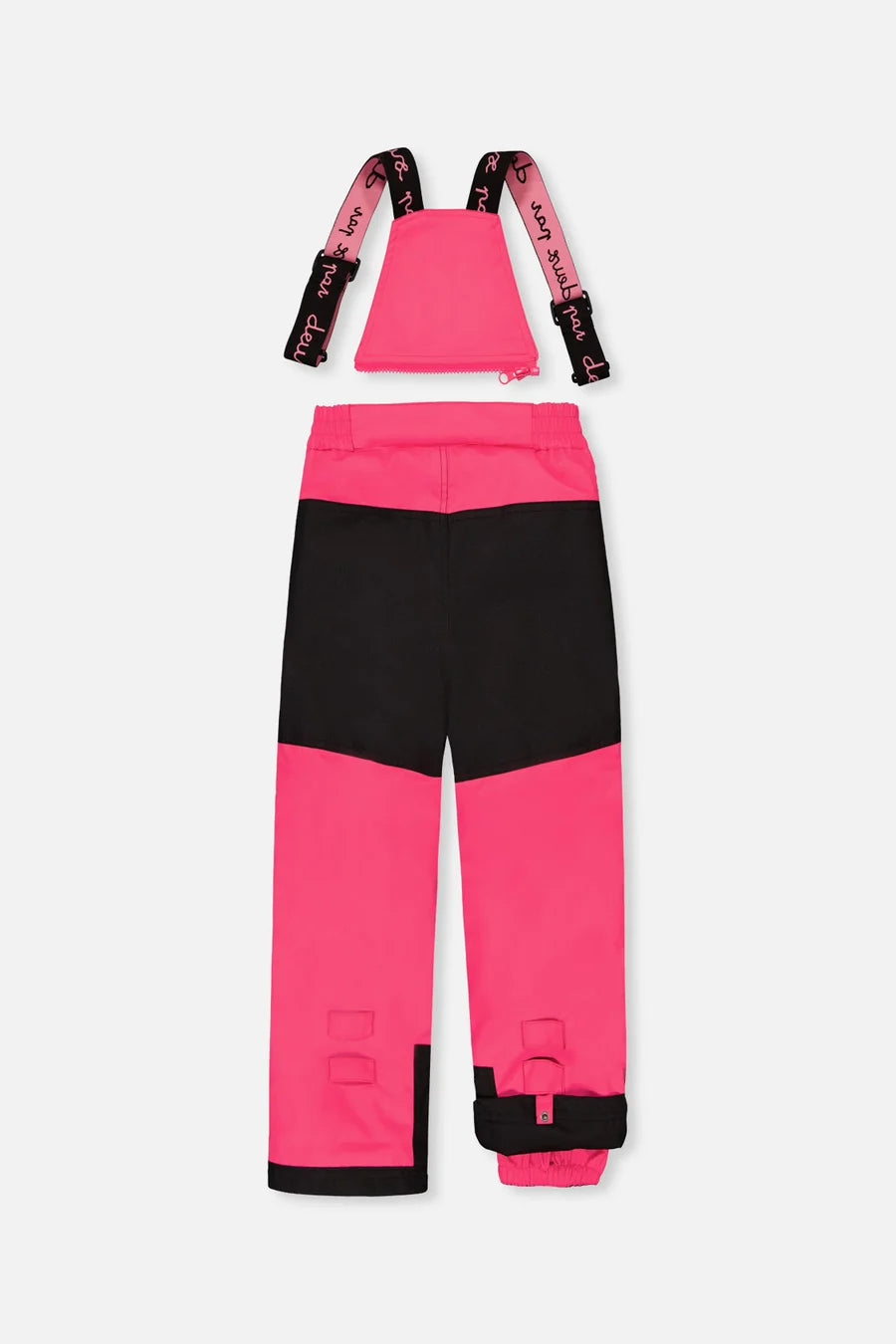Habit de neige Play - Deux Par Deux rose et noir pour enfant avec bretelles réglables vue de face