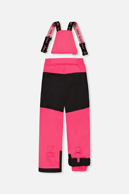Habit de neige Play - Deux Par Deux rose et noir pour enfant avec bretelles réglables vue de face
