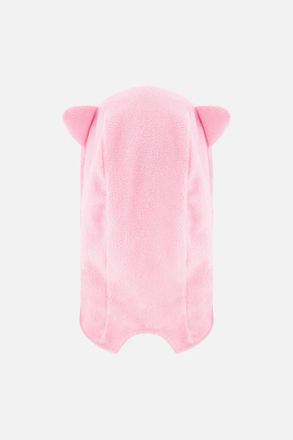 Grande cagoule en polaire pour casque de ski - Deux Par Deux, rose clair avec petites oreilles, pour enfant, vue de dos.